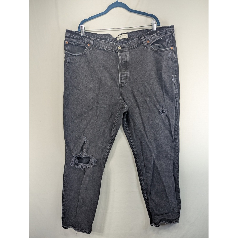 Abercrombie & Fitch The Dad High Rise Distressed Black Straight Jeans 35 20L